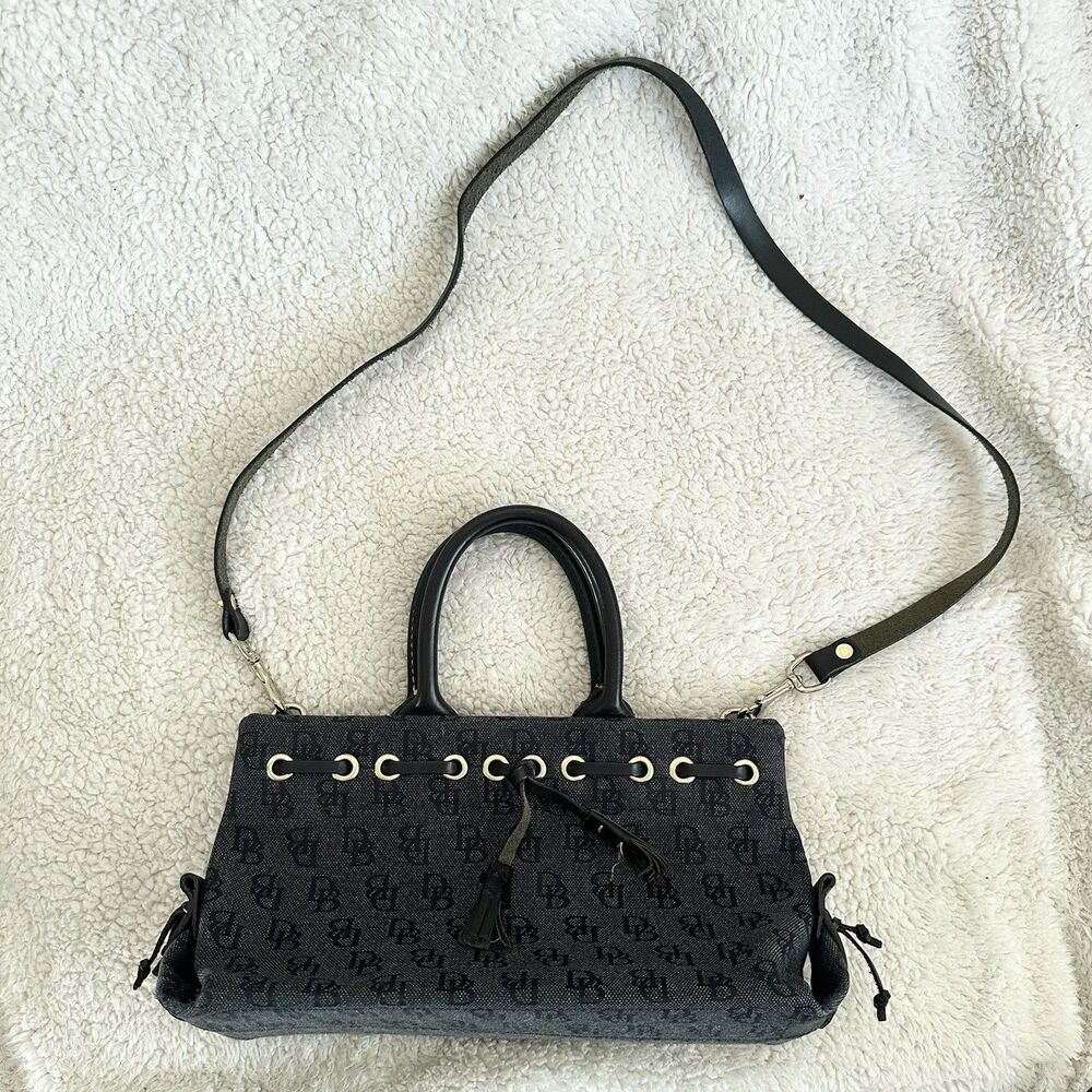 Dooney and Bourke Womens Black Canvas Satchel Bag Shoulder Strap DB Handbag Y2K